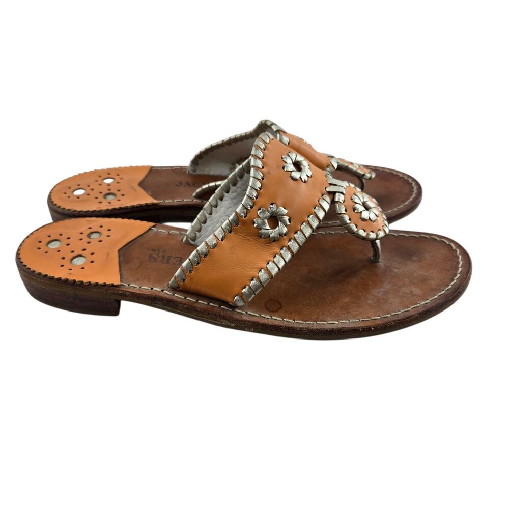 Jack Rogers Sandals Womens 8 Orange Gold Slip On Thong Flats Preppy Coastal